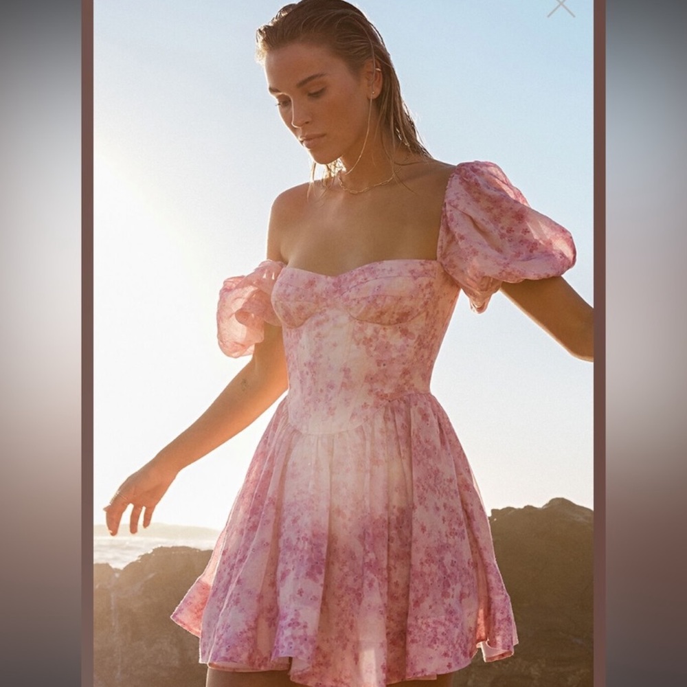 Bardot Kiah Corset Mini Dress Pink Floral Women's L